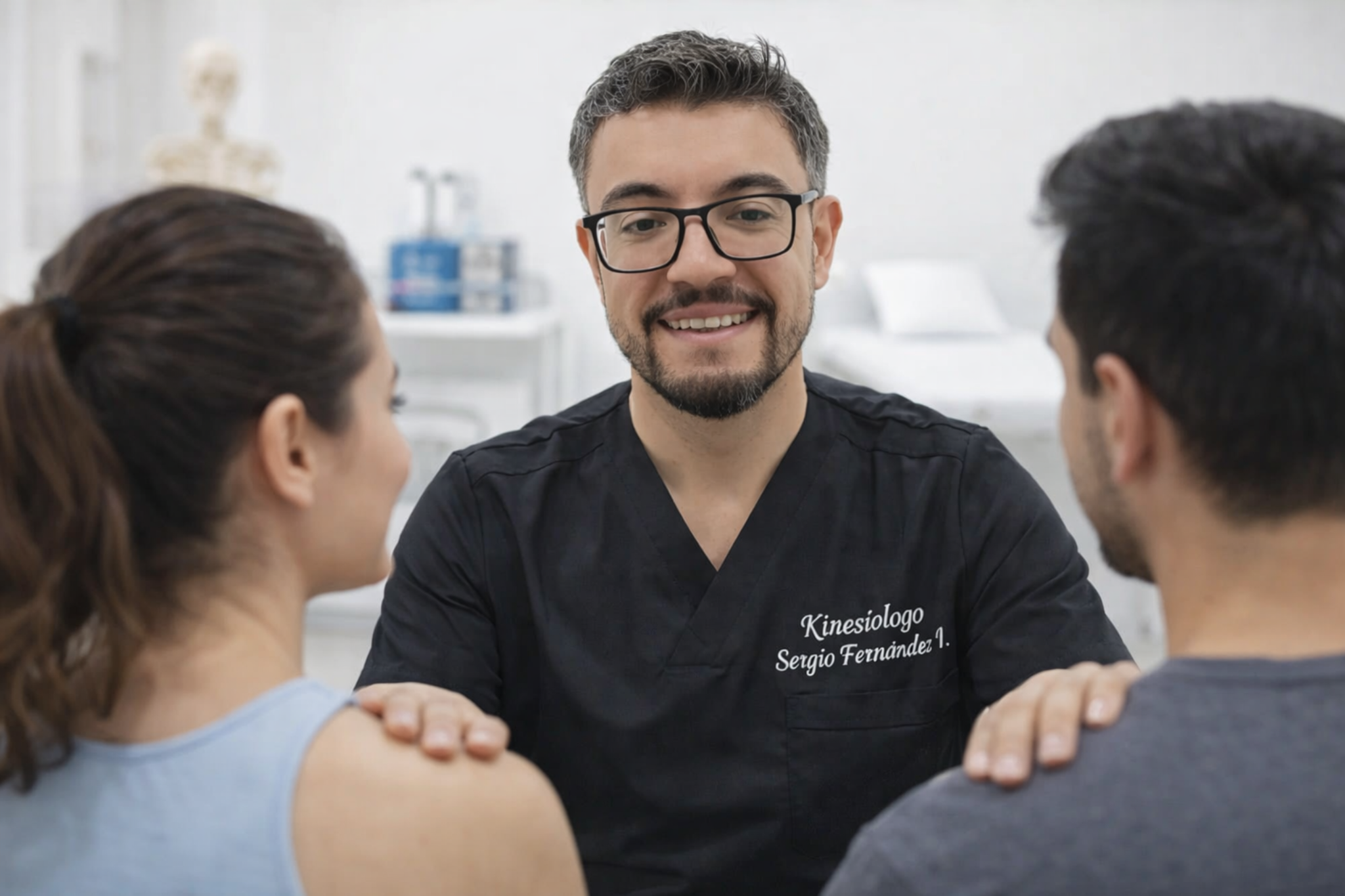 Sergio Fernández conversando con pacientes en un entorno clínico